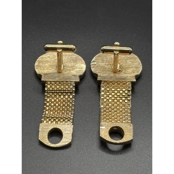 SWANK VINTAGE GREEN JADE CUFFLINKS MESH WRAPAROUND GOLD TONE - Picture 3 of 7